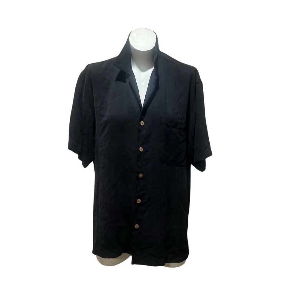 Tommy Bahama Camp Shirt Mens S Black Short Sleeve Button Up Chest Pocket